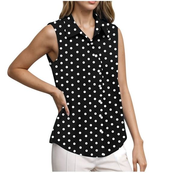 Women's Sleeveless V-Neck Printed Top - Casual Button Up Shirt for Work, Summer Blouse