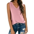 thumbnail image 1 of Women's Sleeveless V-Neck Tank Top - 2025 Summer Loose Fit Flowy Casual Vest | Yubnlvae | Women's Sleeveless T Shirt Print Vest 2025 Loose Casual V Neck Shirt (Pink | S), 1 of 5
