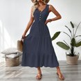 thumbnail image 1 of Women's Sleeveless V Neck Textured Tiered Maxi Dress Self Tie Waist Button Front Summer Flowy Long Dress, 1 of 5