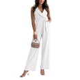 thumbnail image 1 of Women's Sleeveless V-Neck Wide Leg Jumpsuit with Belted Waist Elegant Dressy Casual Outfit, 1 of 5