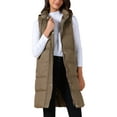 thumbnail image 1 of Women's Sleeveless Vest Casual Long Puffer Hooded Down Jacket 2XL Coffee, 1 of 6