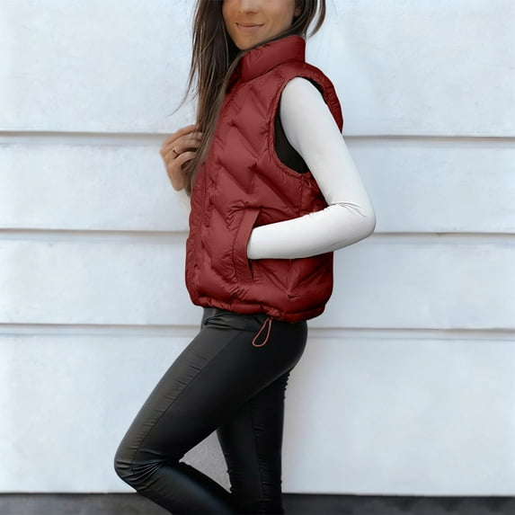 Women's Sleeveless Vest Jacket, Solid Color Cotton Zip Front Top, Casual Short Length Tank Style Outerwear, Lightweight Layering Piece, Comfortable Vest with Pocket Red XXL