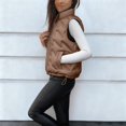 thumbnail image 1 of Women's Sleeveless Vest Jacket, Solid Color Cotton Zip Front Top, Casual Short Length Tank Style Outerwear, Lightweight Layering Piece, Comfortable Vest with Pocket Coffee XL, 1 of 6