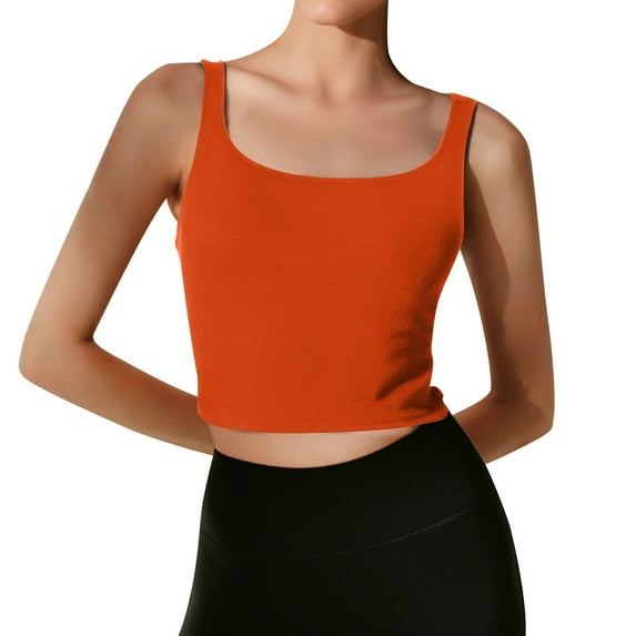 Women's Sleeveless Vest Square Collar Double Layer Fitness Casual Solid Color Short Top Vest