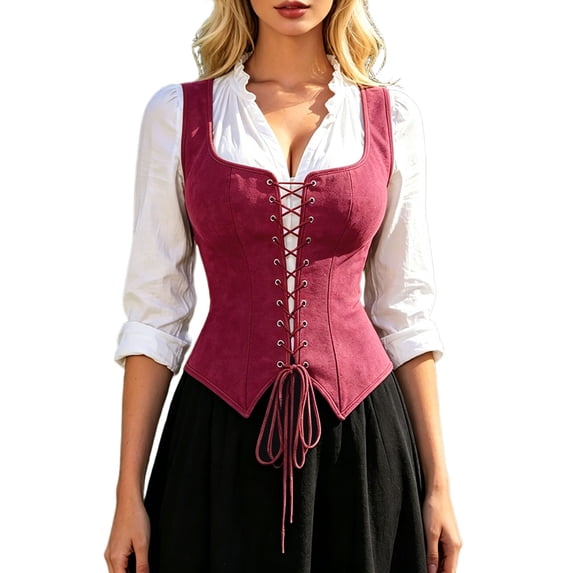 Women's Sleeveless Western Cowgirl Rodeo Outfit Lace Up Vests Tops Renaissance Business Casual Country Concert Costume Outfits