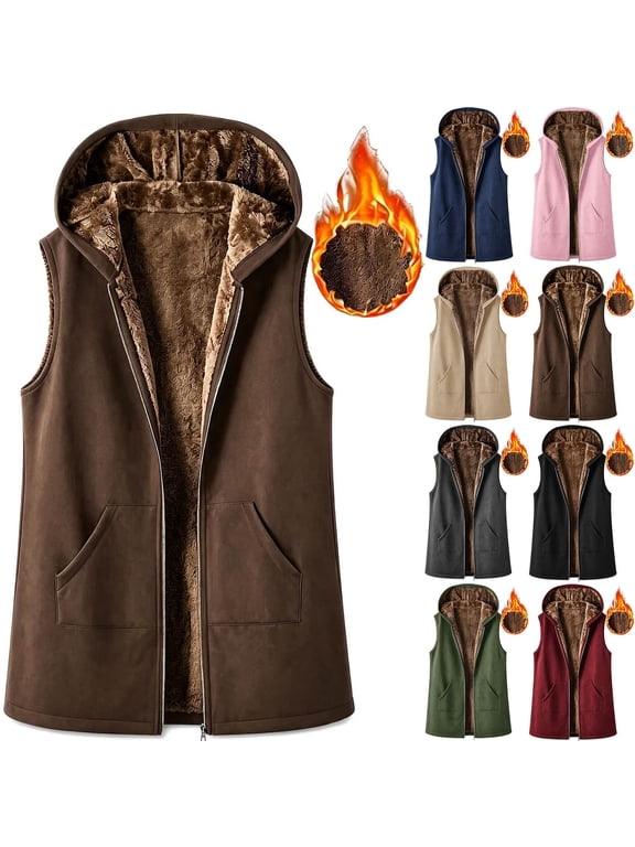 Women's Sleeveless Winter Coat Zip-up Hooded Casual Thickened Jacket With Pockets