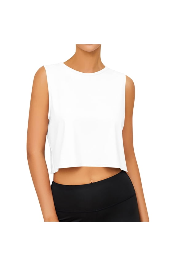 Women's Sleeveless Workout Tank Top - Breathable Knit Yoga & Running Cropped Tank for Fitness, Casual Wear White L