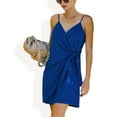 thumbnail image 1 of Women's Sleeveless Wrap Mini Dress with Adjustable Tie Waist - Large, Blue, 1 of 4
