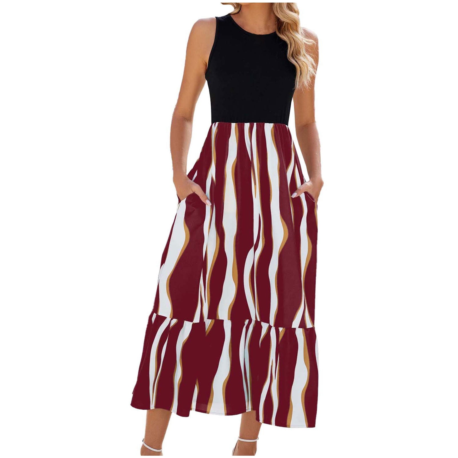 Women's Sleeveless Wrap Swing Dress Casual Summer Beach Floor Length