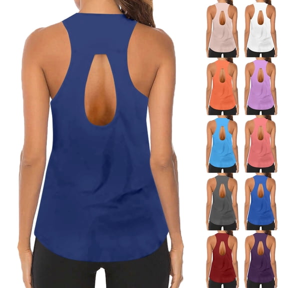Women's Sleeveless Yoga Tank Round Neck Breathable Workout Athletic Top