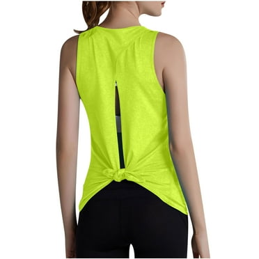Women's Sleeveless Yoga Workout Tank Tops Scoop Neck Loose Fit Back Tie Knot Running Exercise T-Shirt Activewear