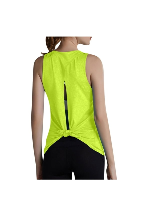Women's Sleeveless Yoga Workout Tank Tops Scoop Neck Loose Fit Back Tie Knot Running Exercise T-Shirt Activewear