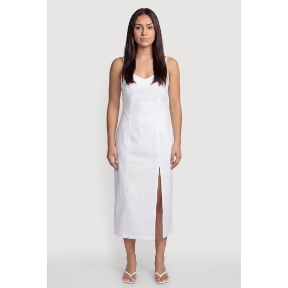 Women's Sleeveless Zip Back Denim Dress with Side Slit