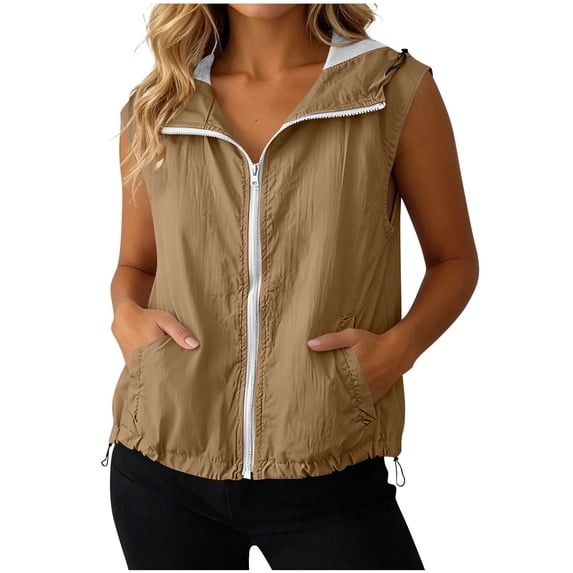 Women's Sleeveless Zip Up Hoodie Vest, Casual Sporty Jacket with Drawstring Hem and Mesh Lining, Solid Color Lightweight Outerwear for Running, Gym, and Summer Outdoor Activities