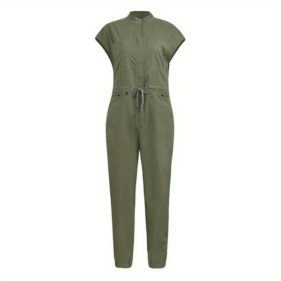 Women's Sleeveless Zip-Up Jumpsuit - Stylish and Comfortable Workwear for Hygienic Environments, Modern One-Piece Uniform