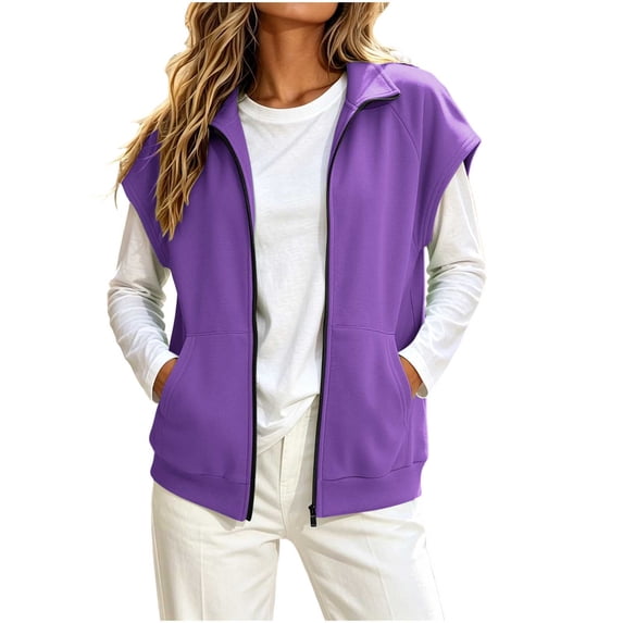 Women's Sleeveless Zip Up Sweatshirt Vest Stand Collar Athletic Sweatshirt Jacket with Pockets for Spring Fall Winter Daily Athleisure Loungewear