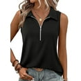 thumbnail image 1 of Women's Sleeveless blouses spring summer Zipper V Neck Casual Tank Top Fashion Black Dressy Shirts Size M, 1 of 11
