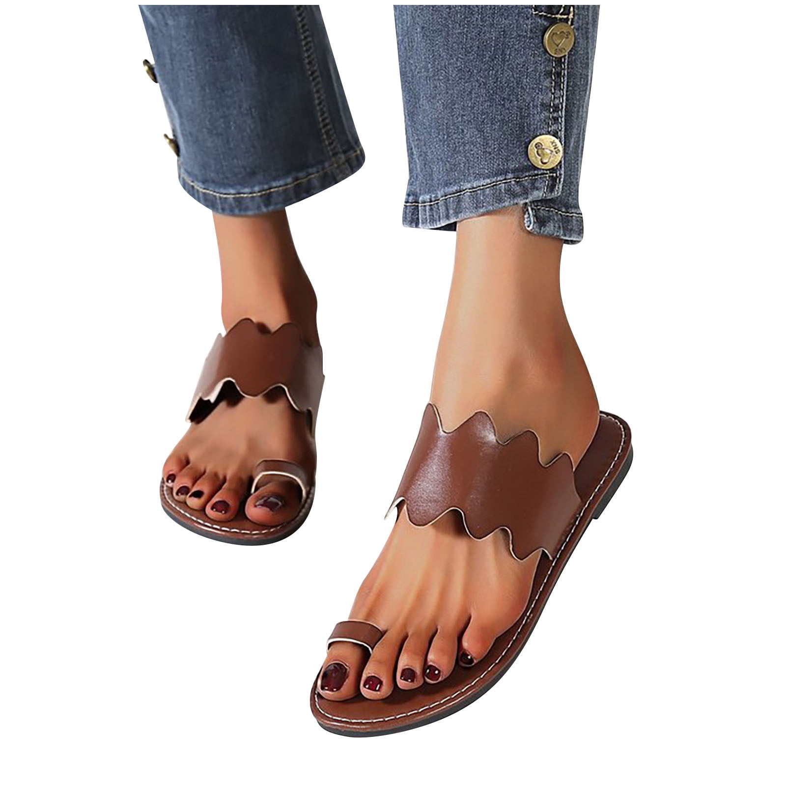 Women's Slide Flat Sandals Dresssy - Casual Toe Ring Slide Sandal -Cute ...