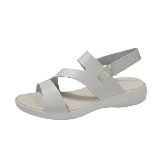 Women's Slide Sandals Comfortable Arch Support Casual Walking Sandals Adjustable Straps Slip On Low Wedge Flat Sandals White 8.5
