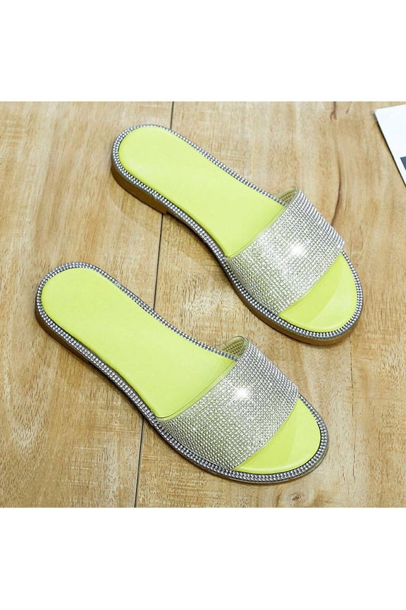 Women's Slide Sandals - Comfortable Open-Toe Design with Glitter Accent and Solid Color Options for Summer 2026