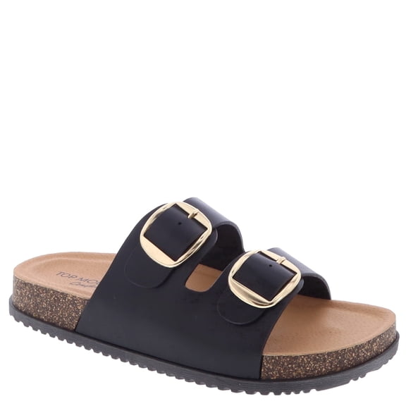 Women’s Slide Sandals Double Adjustable Buckle Faux Leather Sandals with Cork Footbed, Cushioned Arch Support, Lightweight Non-Slip Casual Summer Walking Sandals