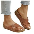 thumbnail image 1 of Women's Slide Sandals Fashion Casual Leather Cross Buckle Platform Wedge Slip on Dress Sandals for Women 2025, 1 of 7