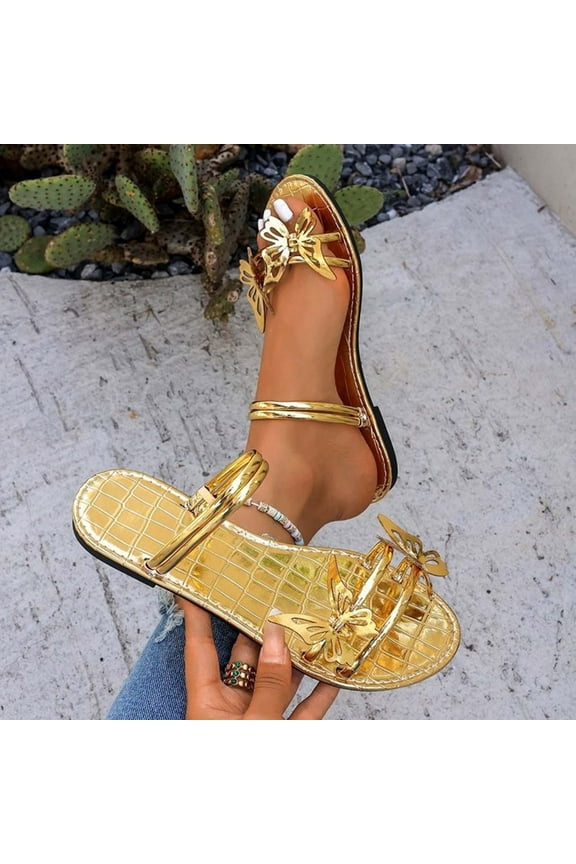 Women's Slide Sandals Flat Toe Ring Thongs with Cross Strap for Summer,Trendy Flat Sandals For Women 2025 Gold 7.5