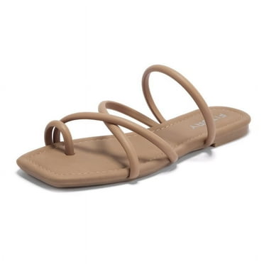 Women's Slide Sandals Flat Toe Ring Thongs with Cross Strap for Summer