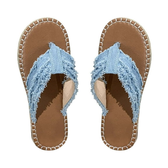 Women's Slide Sandals Ladies Comfortable Thong Flip Flop Strappy Sandals for Women Casual Flat Straw Sandals Vintage Dressy Summer Slippers US