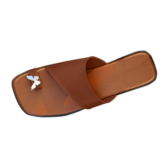 Women's Slide Sandals Ring Toe Flat Sandals Slip On Sandals Open Toe Flip Flop Thong Sandals Casual Summer Beach Sandals Brown Women Sandal