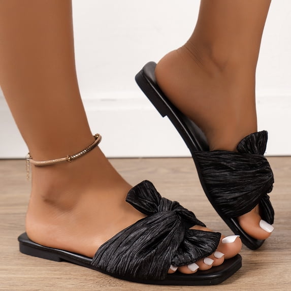 Women's Slide Sandals, Soft Cushioned Flat Slip On Shoes with Elegant Knot Detail, Non Slip Sole, Casual Walking Sandals for Travel, Daily Wear, Office, Party, Summer Essentials 2026, US Size: 5-10