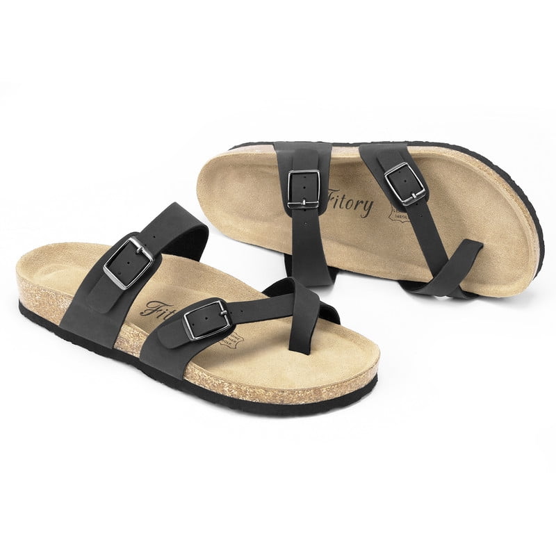 Women's Slide Sandals with Soft Cork Footbed, Comfort Arch Support Flat