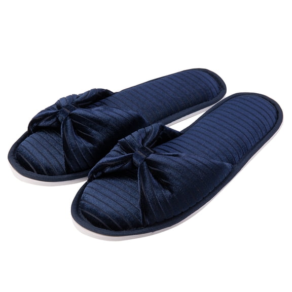 Women's Slide Slippers – Memory Foam Cushioned, Breathable, Anti-Skid, Machine Washable, Open Toe House Shoes with Stylish Bow Design (Blue-6)