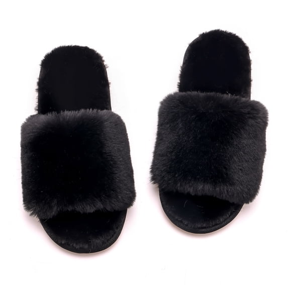 Women's Slide Slippers - Soft Plush-Lined Open-Toe Design for Indoor & Outdoor Comfort