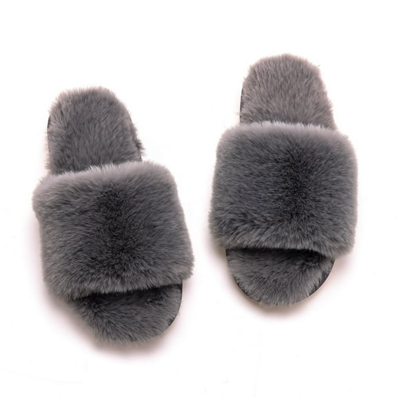 Women's Slide Slippers - Soft Plush-Lined Open-Toe Design for Indoor & Outdoor Comfort