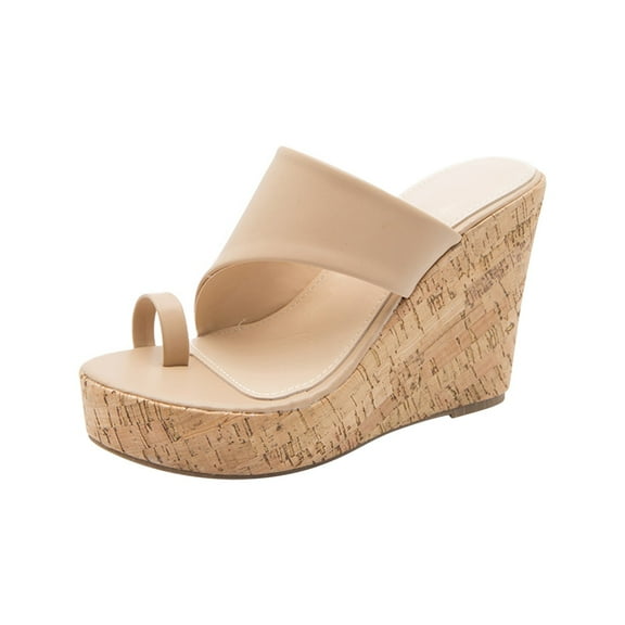 Women's Slide Wedge Sandal Comfortable Ring Toe Buckle Ankle Strap Summer Walking Platform Sandals High Heels