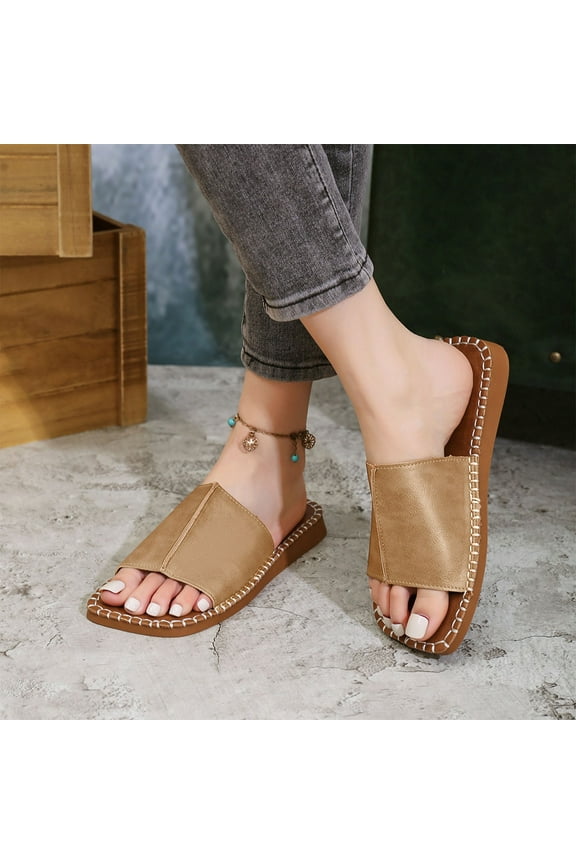 Women's Slides Adjustable Slip on Sandals Fashionable And Casual Summer Solid Color Open Toe Beach Slippers