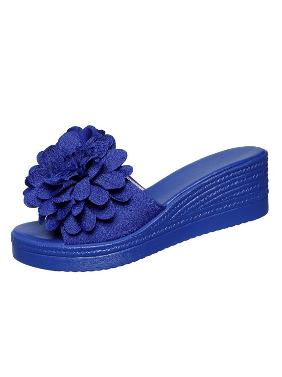 Women's Slides Sandals Wedge Sandals Slip On Slippers Flower Peep Toe Slides Outdoor Pool Beach Sandal Backless Mules Fashion Ladies Summer Wedges Shoes Footwear Size 5.5-8.5