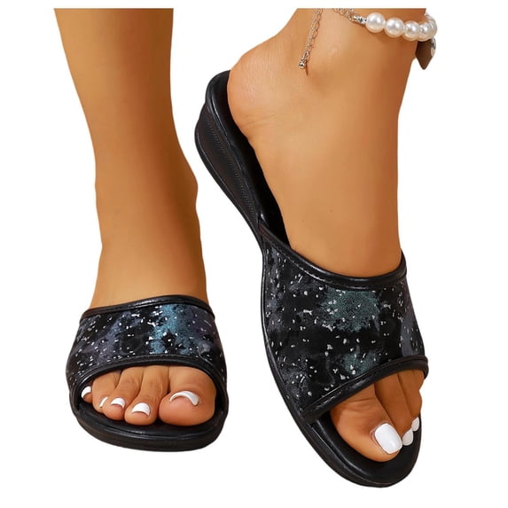 Women's Slides Versatile Wedge Heel Round Toe Open-Toe Breathable Comfortable Beach Slippers Green 9