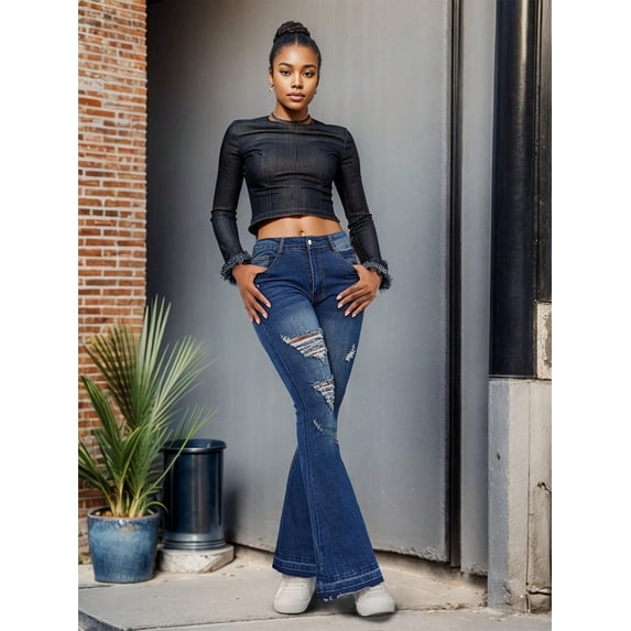 Women's Slightly Stretch Distressed Washed Flare Jeans Unique Styling Retro Casual Vibe with a Hint of Sexiness