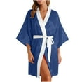 thumbnail image 1 of Women's Slik Bathrobe Short Sleeve Belt Cropped Robe Pajamas Navy Free Size, 1 of 6