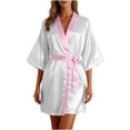 thumbnail image 1 of Women's Slik Bathrobe Short Sleeve Belt Cropped Robe Pajamas White Free Size, 1 of 9