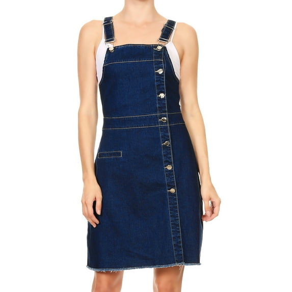 Women's Slim Adjustable Strap A-line Distressed Denim Overall Dress