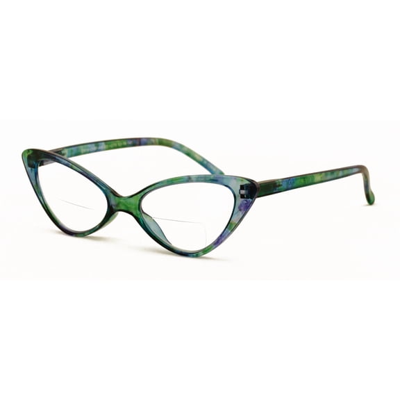 Women's Slim Cateye Clear Bifocal Reading Glasses - Anti-Blue Blocker Readers CR18 +1.75