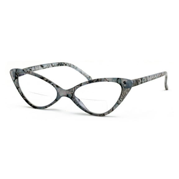 Women's Slim Cateye Clear Bifocal Reading Glasses - Anti-Blue Blocker Readers CR18 +2.50