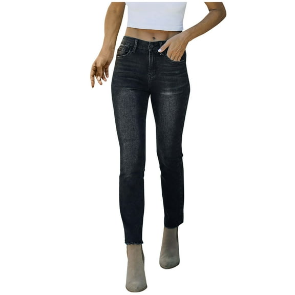 Women's Slim Denim Pants Mid Rise Skinny Stretchy Butt Lifting Jeans Distressed Capris Pants