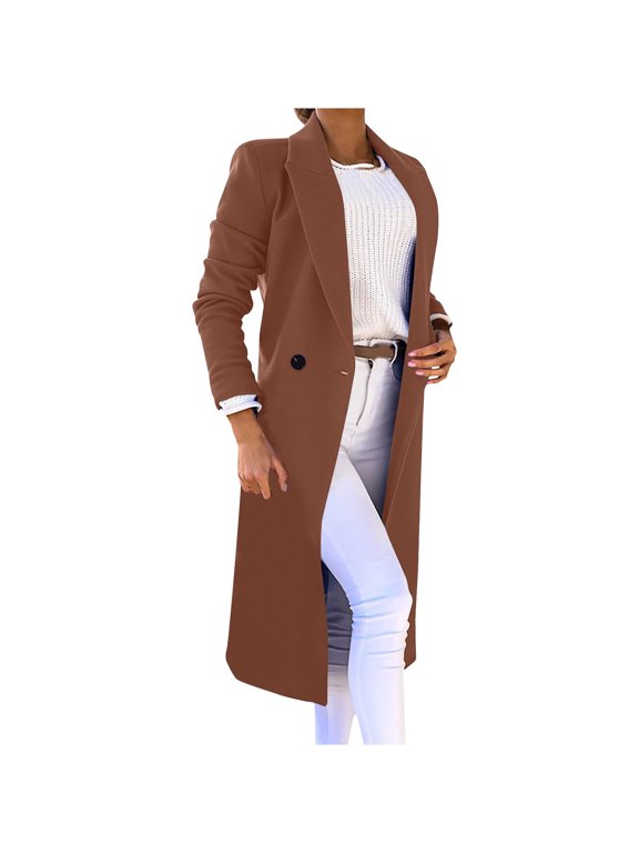 Women's Slim Double-Breasted Overcoat Womens Winter Jacket Casual Outwear Cardigan Slim Coat Overcoat Fitted Collared Mid-Length Coat for Women