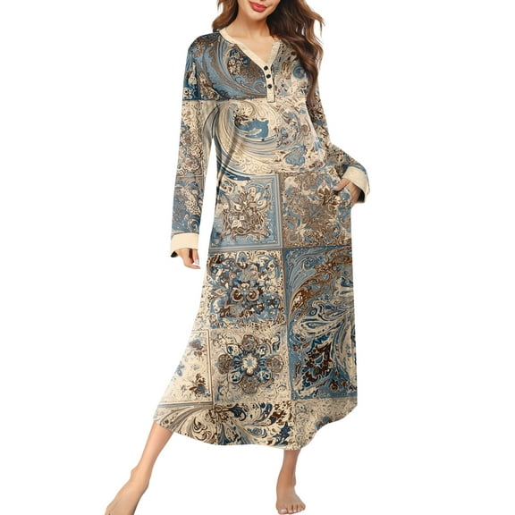 Women's Slim Dresses A-Line Dress Long Style Elegant Atmospheric 3D Print Casual Loose Long Sleeve Dress Autumn Winter Women's Dresses Trend 2025 Beige 3XL