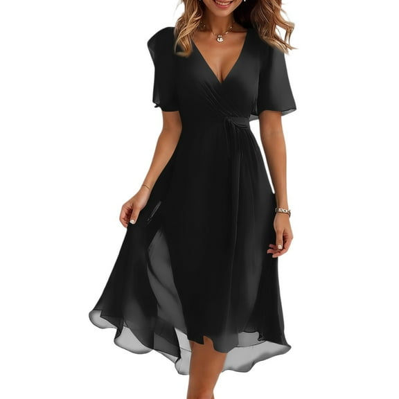 Women's Slim Dresses Floral Print Loose Casual V-neck Dress Ankle Length Women's Fashion Dress Comfortable Elegant Maxi Dress Everyday Elegant Party Dresses Black L
