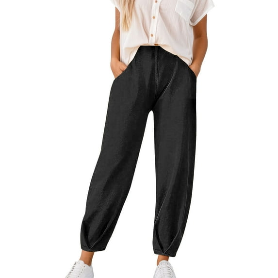 Women's Slim Fit Ankle Casual Trousers - Polyester Stretch Pants for Spring/Summer, S-XXXL